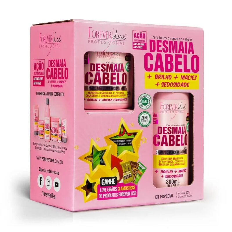 KIT DESMAIA CABELO FOREVER LISS SHAMPOO 300ML E MASCARA 200G